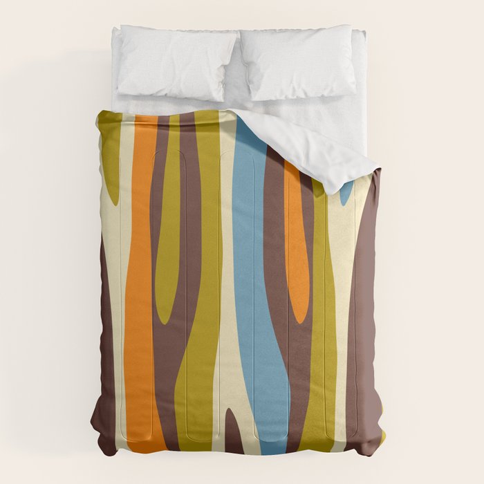 Eclectic Abstract Wild Stripes Retro Contemporary Pattern in Avocado Brown Orange Blue Comforter Gallery Image 6