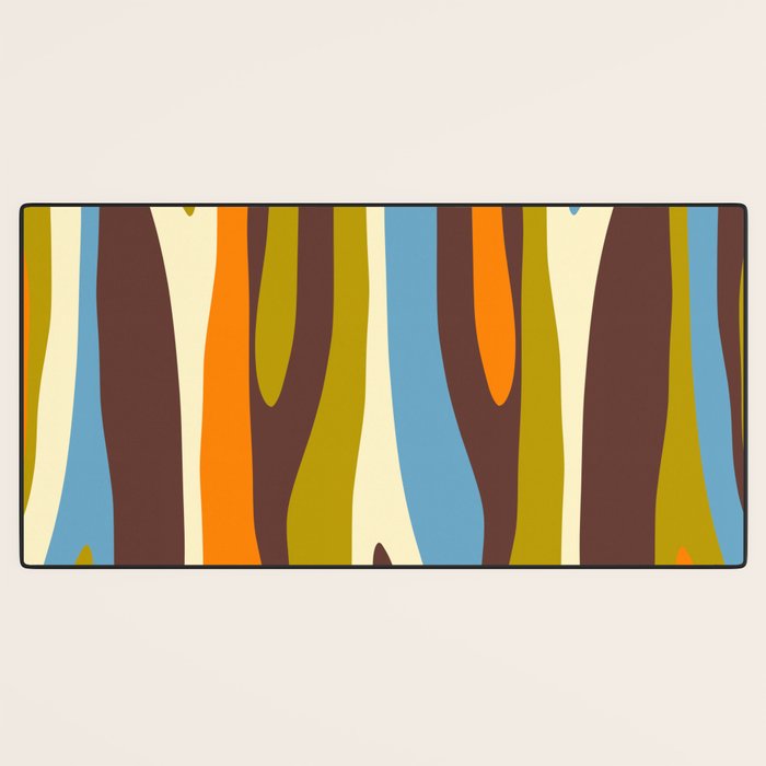 Eclectic Abstract Wild Stripes Retro Contemporary Pattern in Avocado Brown Orange Blue Desk Mat Gallery Image 3
