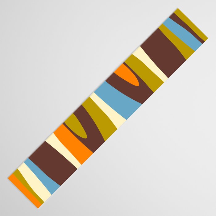 Eclectic Abstract Wild Stripes Retro Contemporary Pattern in Avocado Brown Orange Blue Table Runner Gallery Image 3