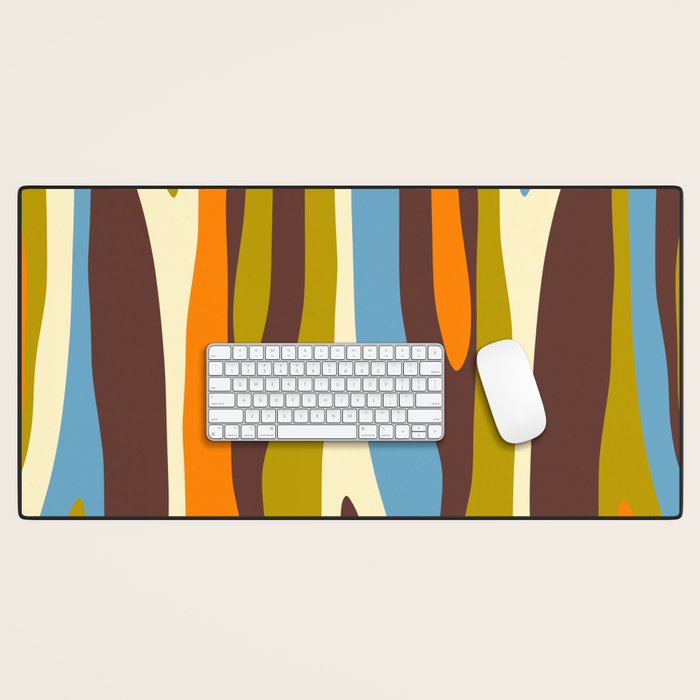 Eclectic Abstract Wild Stripes Retro Contemporary Pattern in Avocado Brown Orange Blue Desk Mat Gallery Image 1