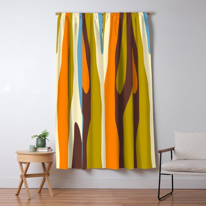 Eclectic Abstract Wild Stripes Retro Contemporary Pattern in Avocado Brown Orange Blue Window Curtain Gallery Image 5