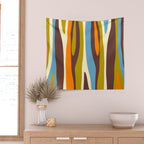 Eclectic Abstract Wild Stripes Retro Contemporary Pattern in Avocado Brown Orange Blue Wall Tapestry Gallery Image 2
