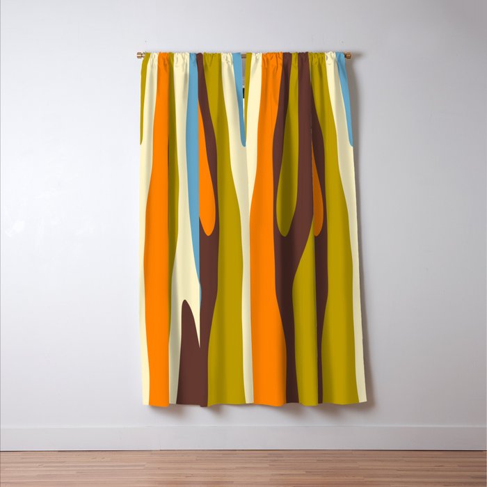 Eclectic Abstract Wild Stripes Retro Contemporary Pattern in Avocado Brown Orange Blue Window Curtain Gallery Image 3