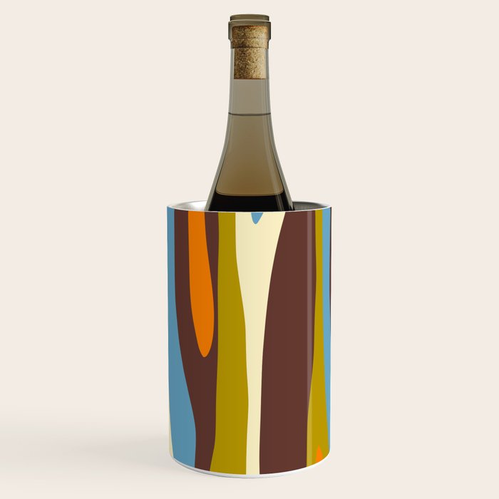 Eclectic Abstract Wild Stripes Retro Contemporary Pattern in Avocado Brown Orange Blue Wine Chiller Gallery Image 3