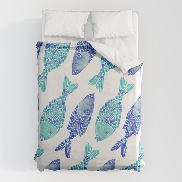 Indonesian Fish Duo - Navy & Turquoise Palette Duvet Cover Gallery Image 1