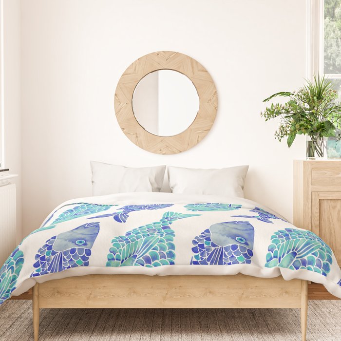 Indonesian Fish Duo - Navy & Turquoise Palette Duvet Cover Gallery Image 3