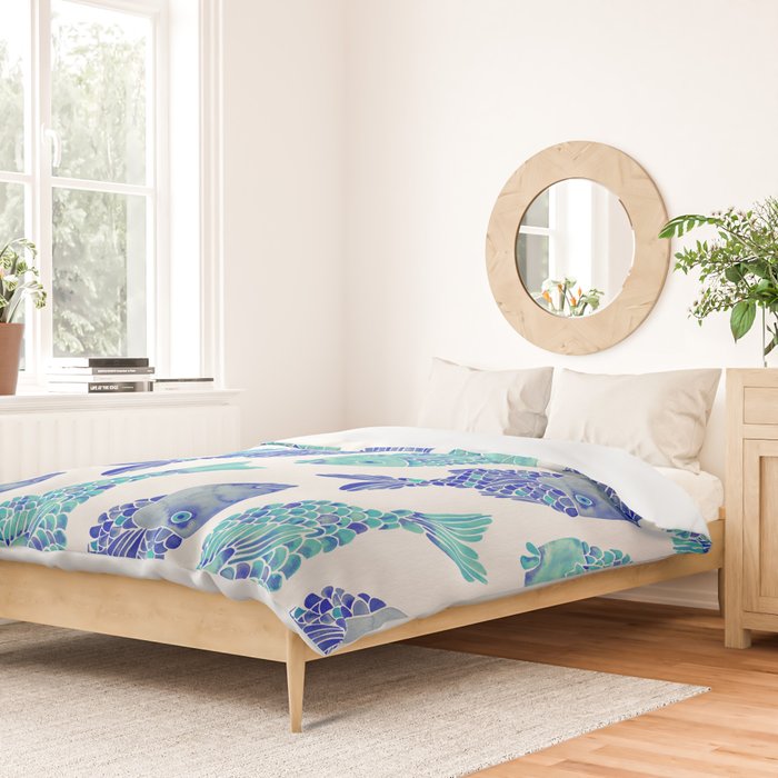 Indonesian Fish Duo - Navy & Turquoise Palette Duvet Cover Gallery Image 2