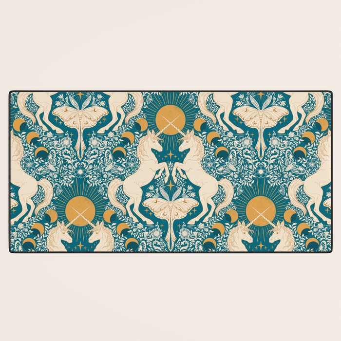 Celestial Unicorns In Turquoise and Gold Desk Mat Gallery Image 3