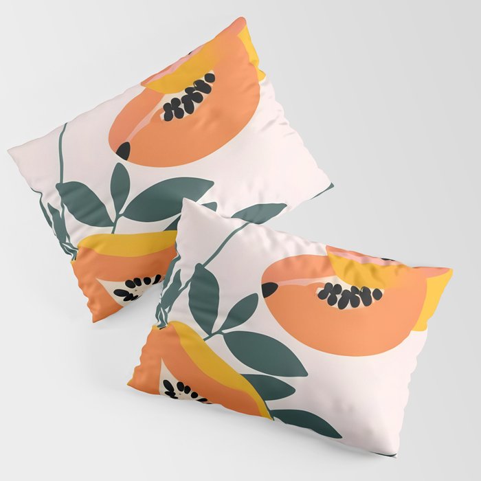 PAPA-YAY! Tropical Fruit Papaya, Vintage Botanical Illustration, Juicy Summer Seashore Food Exotic, Fresh Sweet Bohemian Painting Pillow Sham Gallery Image 3