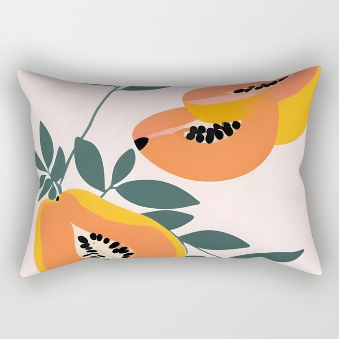 PAPA-YAY! Tropical Fruit Papaya, Vintage Botanical Illustration, Juicy Summer Seashore Food Exotic, Fresh Sweet Bohemian Painting Rectangular Pillow Gallery Image 2
