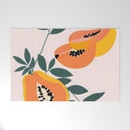 PAPA-YAY! Tropical Fruit Papaya, Vintage Botanical Illustration, Juicy Summer Seashore Food Exotic, Fresh Sweet Bohemian Painting Welcome Mat Gallery Image 1