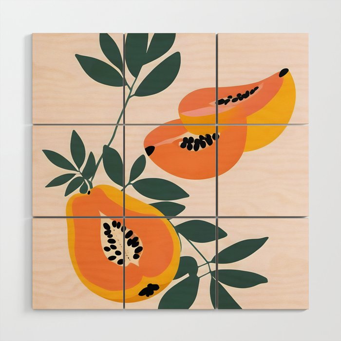PAPA-YAY! Tropical Fruit Papaya, Vintage Botanical Illustration, Juicy Summer Seashore Food Exotic, Fresh Sweet Bohemian Painting Wood Wall Art Gallery Image 1