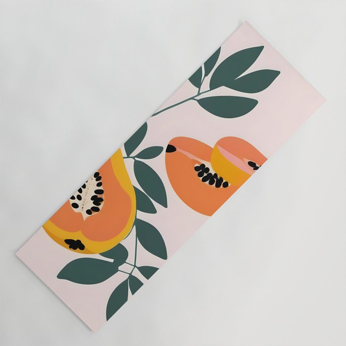 PAPA-YAY! Tropical Fruit Papaya, Vintage Botanical Illustration, Juicy Summer Seashore Food Exotic, Fresh Sweet Bohemian Painting Yoga Mat Gallery Image 1
