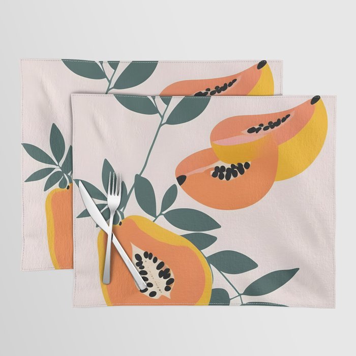 PAPA-YAY! Tropical Fruit Papaya, Vintage Botanical Illustration, Juicy Summer Seashore Food Exotic, Fresh Sweet Bohemian Painting Placemat Gallery Image 1