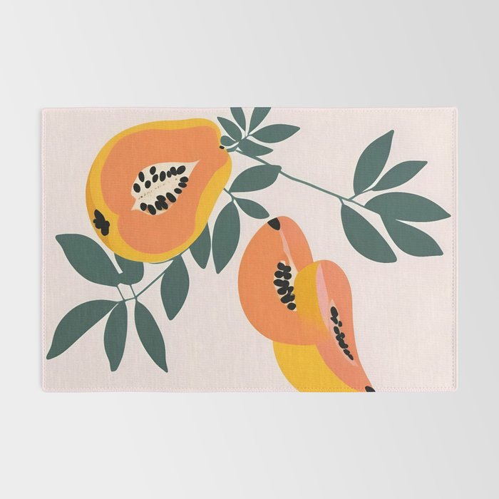 PAPA-YAY! Tropical Fruit Papaya, Vintage Botanical Illustration, Juicy Summer Seashore Food Exotic, Fresh Sweet Bohemian Painting Rug Gallery Image 2