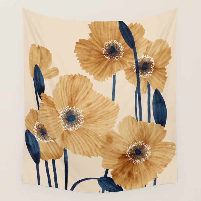 Poppies flowers watercolor Wall Tapestry Gallery Image 4