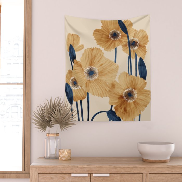 Poppies flowers watercolor Wall Tapestry Gallery Image 2