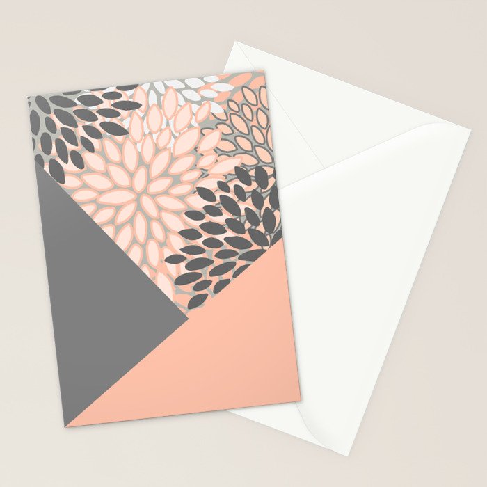Modern, Floral Prints, with Block Color, Coral and Gray Stationery Card Gallery Image 2