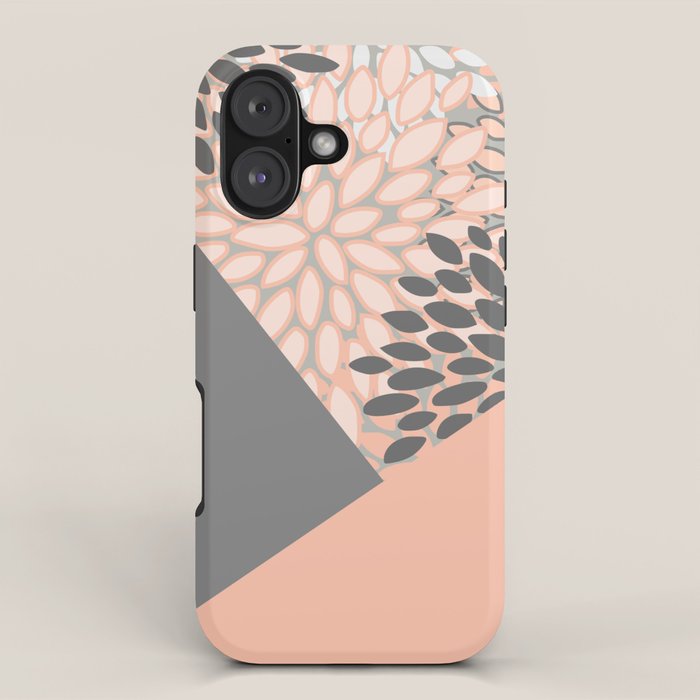 Modern, Floral Prints, with Block Color, Coral and Gray iPhone Case Gallery Image 1