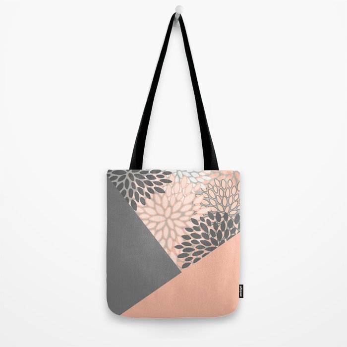 Modern, Floral Prints, with Block Color, Coral and Gray Tote Bag Gallery Image 2