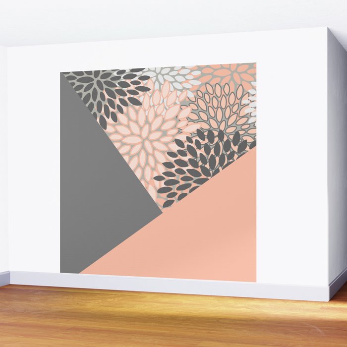 Modern, Floral Prints, with Block Color, Coral and Gray Wall Mural Gallery Image 2