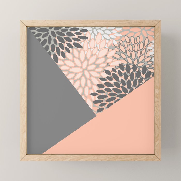 Modern, Floral Prints, with Block Color, Coral and Gray Mini Art Print Gallery Image 1