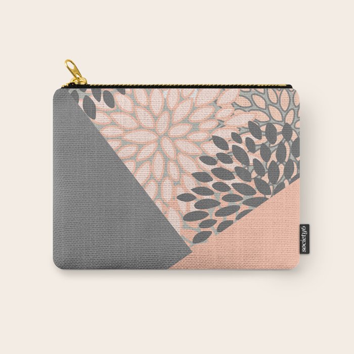 Modern, Floral Prints, with Block Color, Coral and Gray Carry All Pouch Gallery Image 1