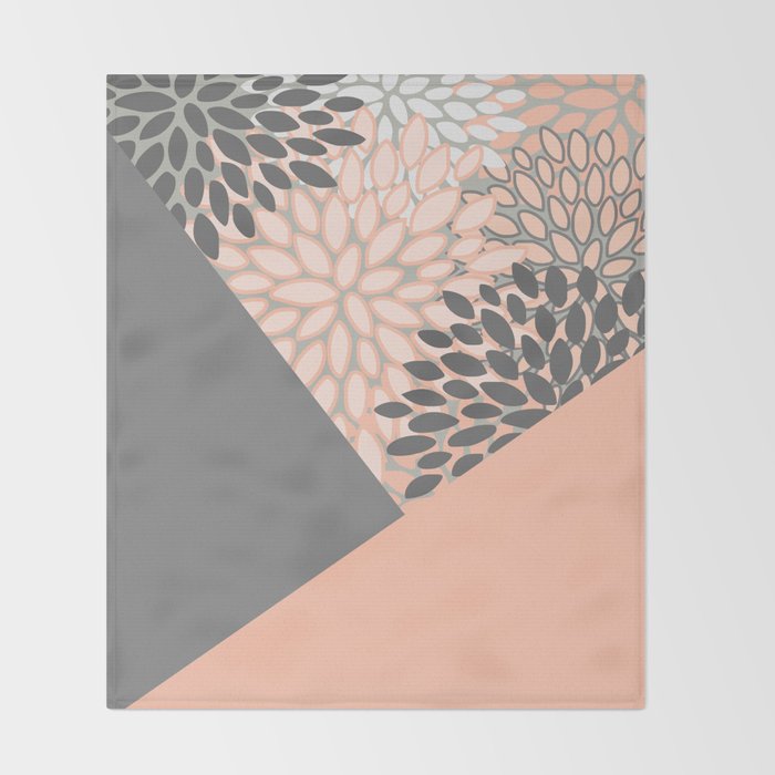 Modern, Floral Prints, with Block Color, Coral and Gray Throw Blanket Gallery Image 2