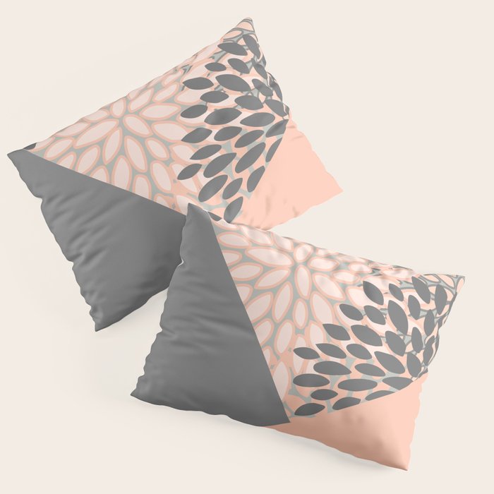Modern, Floral Prints, with Block Color, Coral and Gray Pillow Sham Gallery Image 1