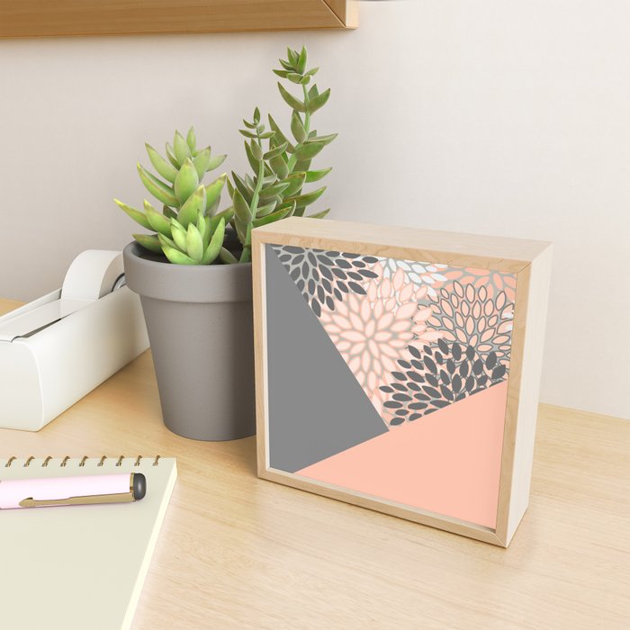 Modern, Floral Prints, with Block Color, Coral and Gray Mini Art Print Gallery Image 2