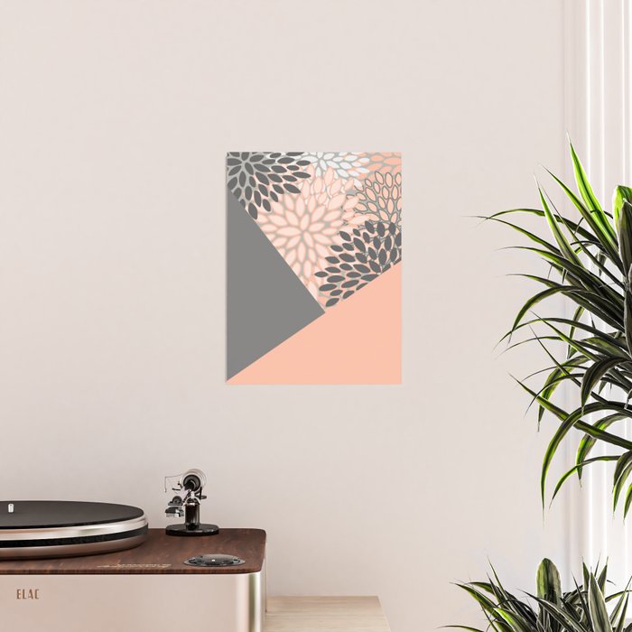 Modern, Floral Prints, with Block Color, Coral and Gray Poster Gallery Image 2