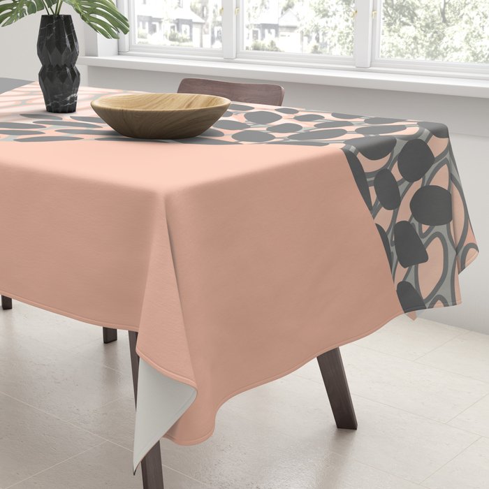 Modern, Floral Prints, with Block Color, Coral and Gray Tablecloth Gallery Image 3