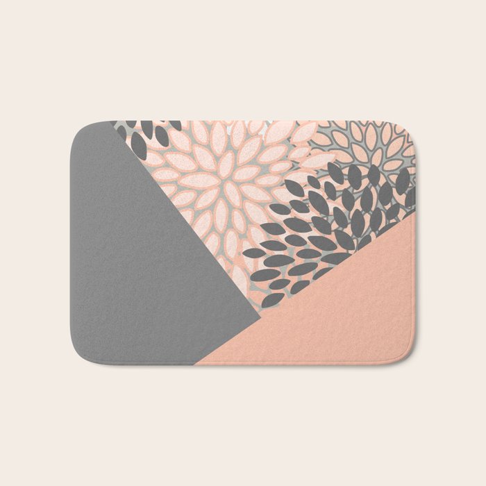 Modern, Floral Prints, with Block Color, Coral and Gray Bath Mat Gallery Image 1