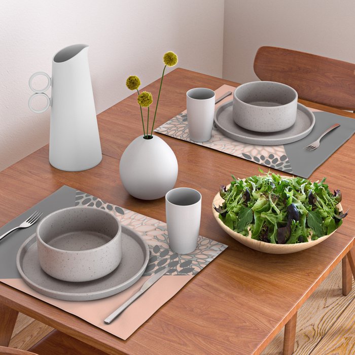 Modern, Floral Prints, with Block Color, Coral and Gray Placemat Gallery Image 2