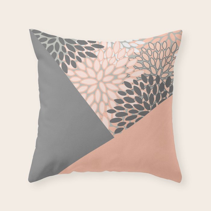 Modern, Floral Prints, with Block Color, Coral and Gray Throw Pillow Gallery Image 6