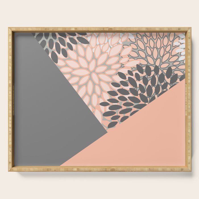 Modern, Floral Prints, with Block Color, Coral and Gray Serving Tray Gallery Image 1