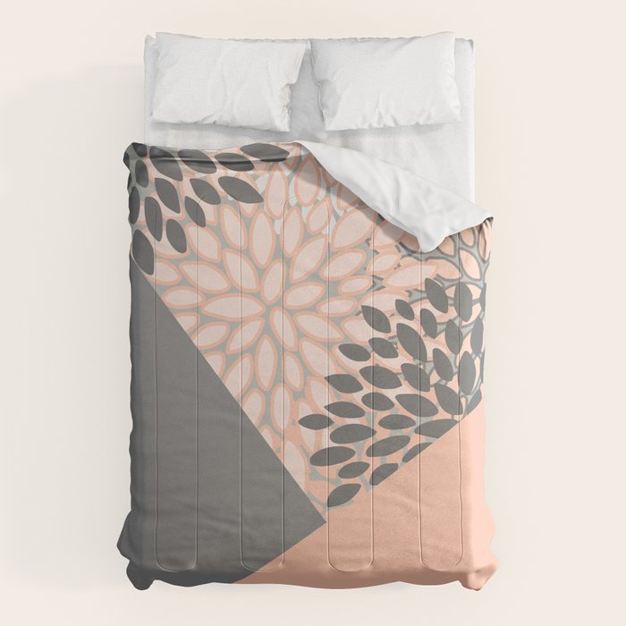 Modern, Floral Prints, with Block Color, Coral and Gray Comforter Gallery Image 6