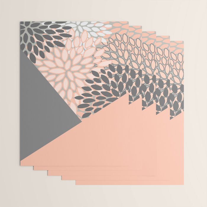 Modern, Floral Prints, with Block Color, Coral and Gray Wrapping Paper Gallery Image 3