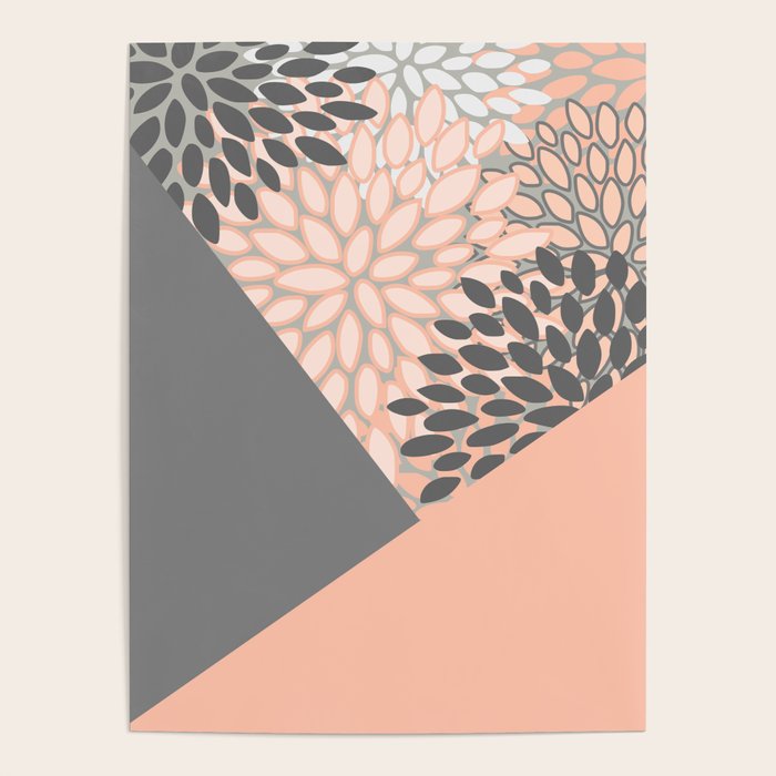 Modern, Floral Prints, with Block Color, Coral and Gray Poster Gallery Image 1