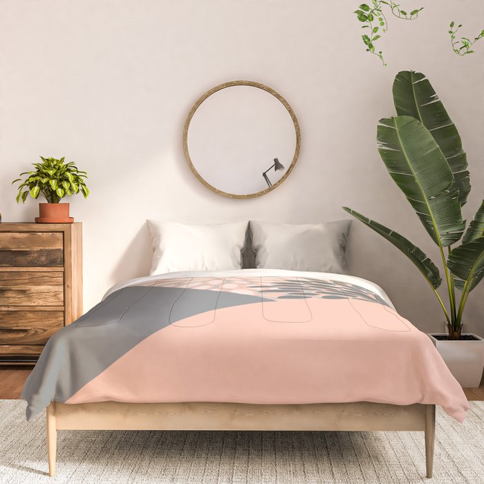Modern, Floral Prints, with Block Color, Coral and Gray Comforter Gallery Image 3