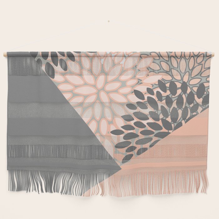 Modern, Floral Prints, with Block Color, Coral and Gray Wall Hanging Gallery Image 1