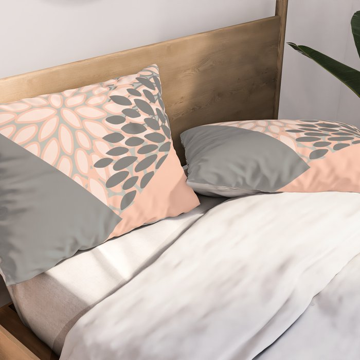 Modern, Floral Prints, with Block Color, Coral and Gray Pillow Sham Gallery Image 2