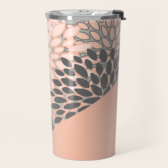Modern, Floral Prints, with Block Color, Coral and Gray Travel Mug Gallery Image 2