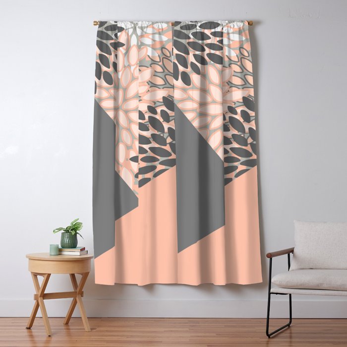 Modern, Floral Prints, with Block Color, Coral and Gray Window Curtain Gallery Image 5