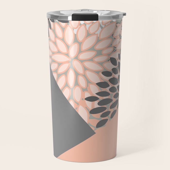 Modern, Floral Prints, with Block Color, Coral and Gray Travel Mug Gallery Image 1