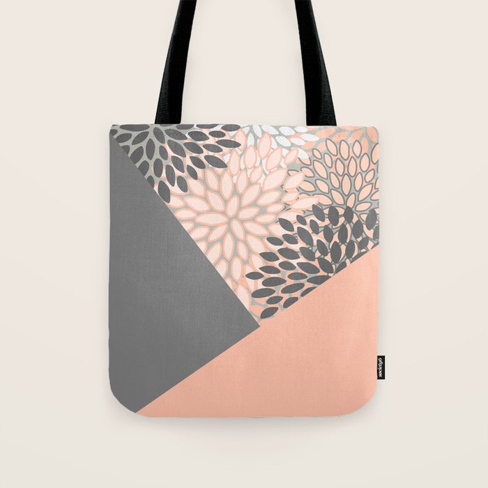 Modern, Floral Prints, with Block Color, Coral and Gray Tote Bag Gallery Image 1