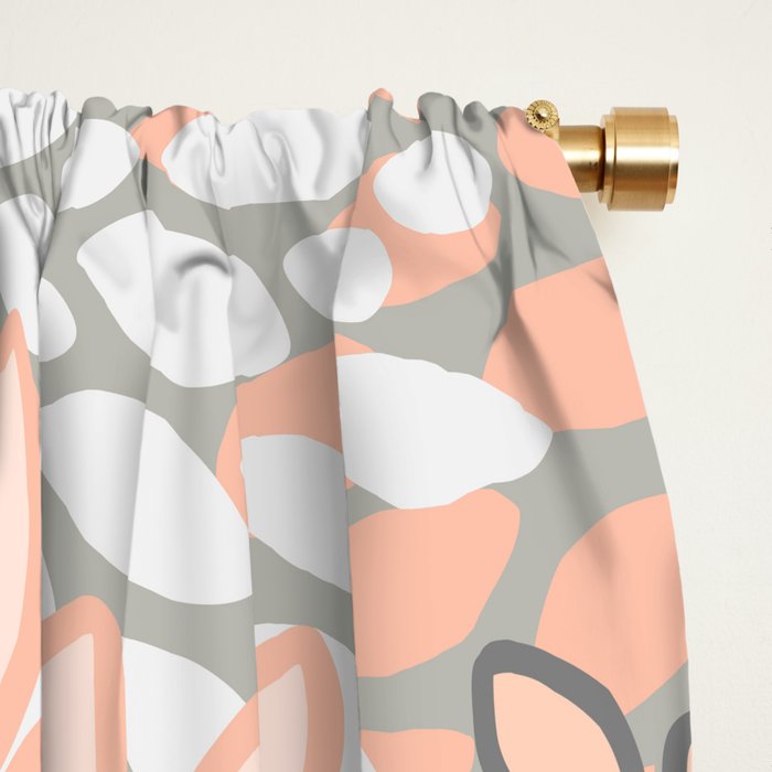 Modern, Floral Prints, with Block Color, Coral and Gray Window Curtain Gallery Image 2