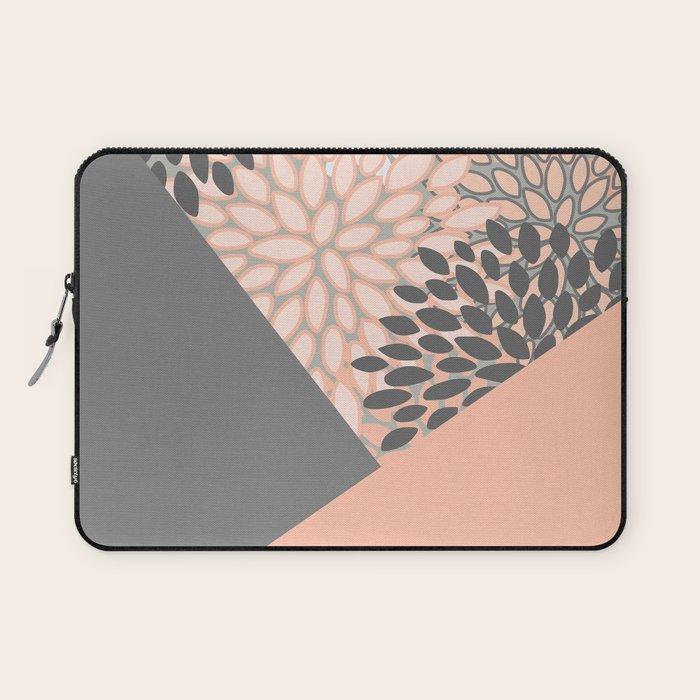 Modern, Floral Prints, with Block Color, Coral and Gray Laptop Sleeve Gallery Image 1