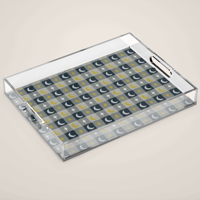 Moon and Stars Gingham Acrylic Tray Gallery Image 1
