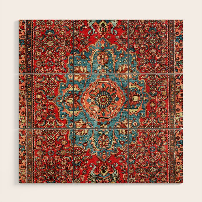 Bidjar Antique Kurdish Northwest Persian Rug Print Wood Wall Art Gallery Image 1